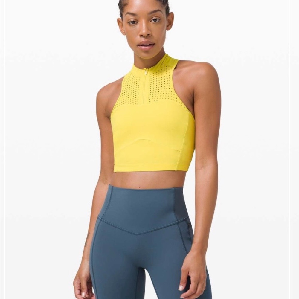 Lululemon Unleash Strength sports bra Yellow  zip high neck size 12